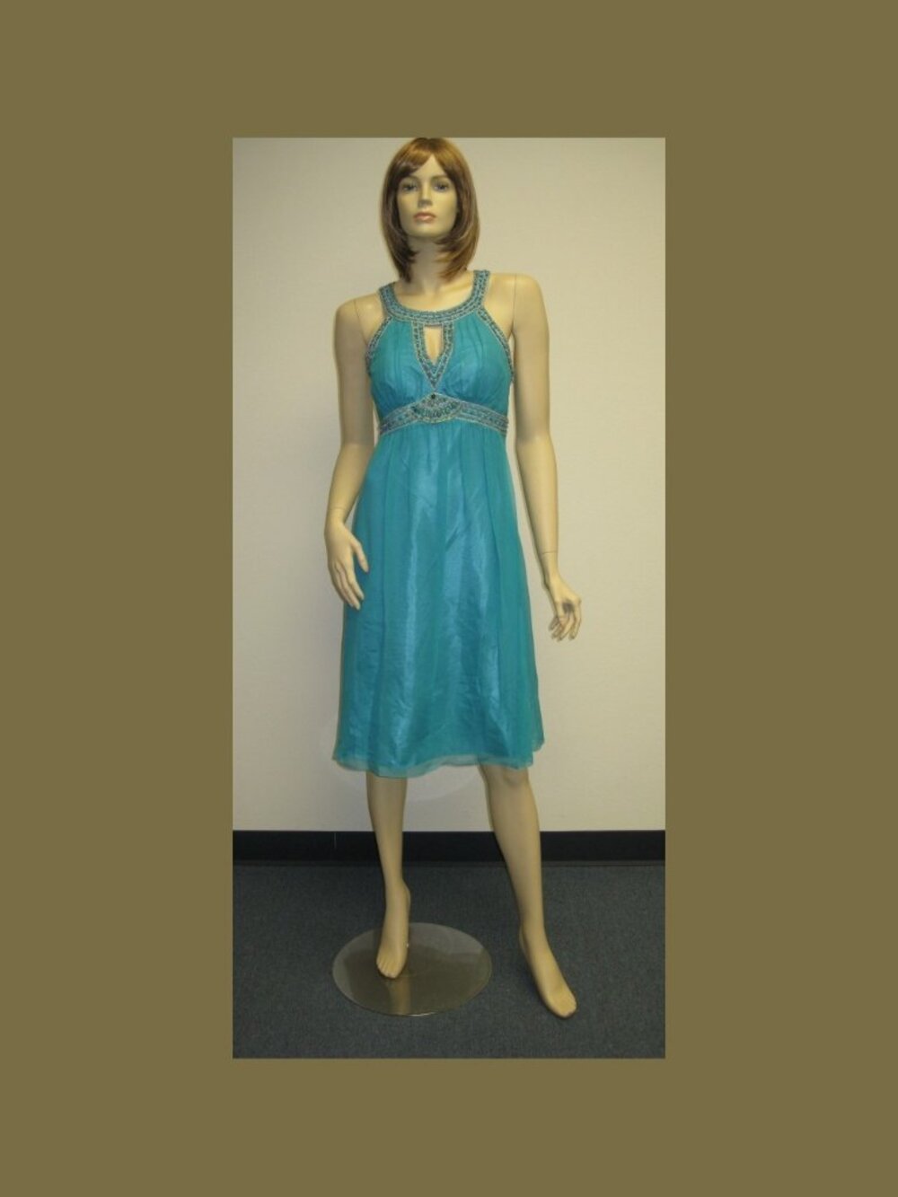 Sue Wong Evening Cocktail Dress Beaded Keyhole Turquoise Blue Teal NWT 6 #11